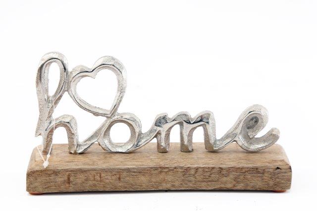 Metal 'Home' Sign on Wooden Base