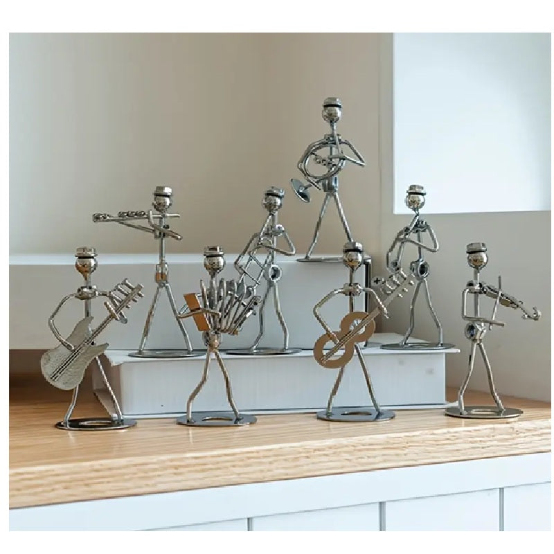 Metal Band Musician Figurines Set - 8 Piece Orchestra Ornament