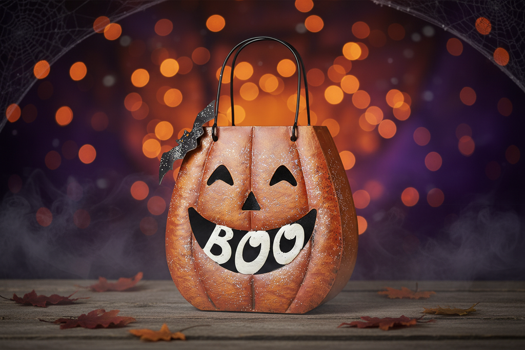 Orange Metal Boo Pumpkin Lantern Halloween Decoration