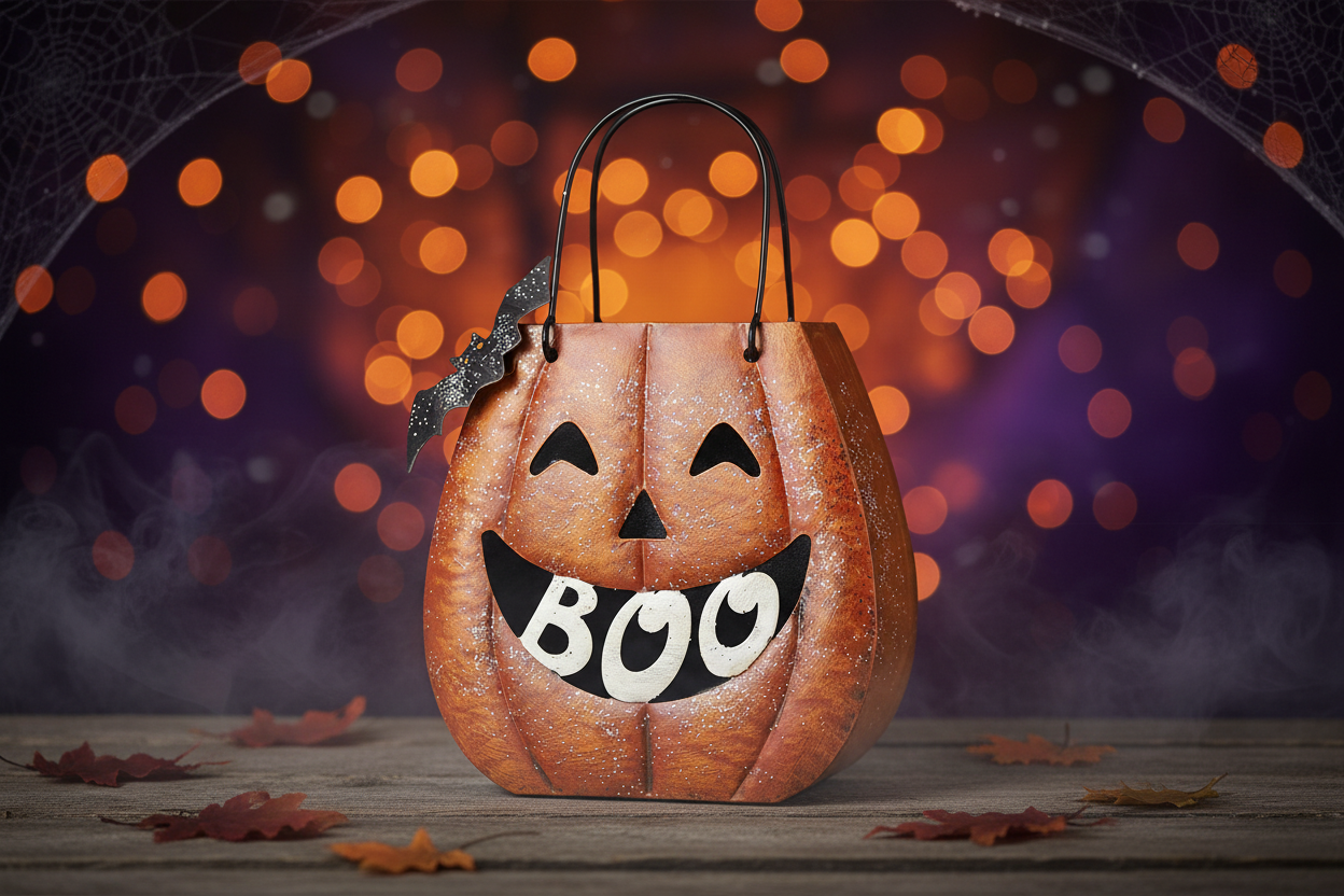 Orange Metal Boo Pumpkin Lantern Halloween Decoration