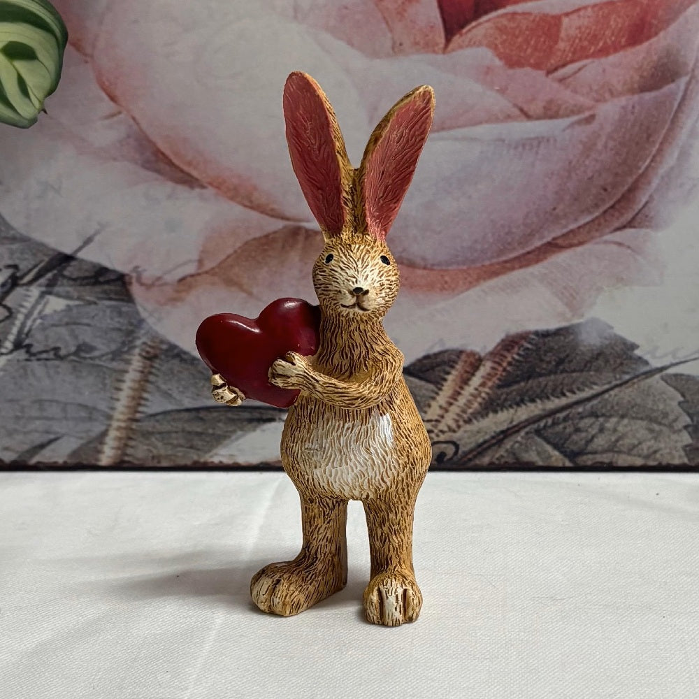 Standing Red Heart Bunny Resin Figure