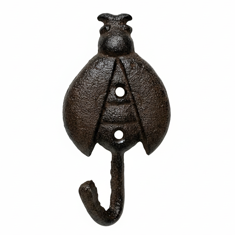 Cast iron ladybug wall hook with background removed