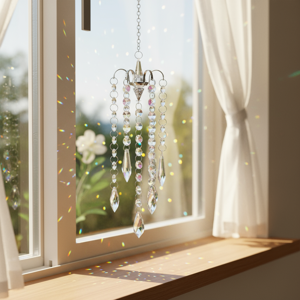 Chandelier sun catcher hanging in window