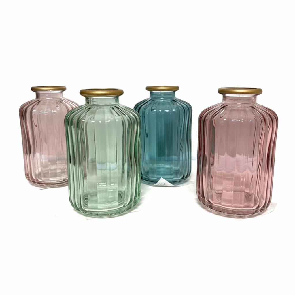Ribbed Glass Bud Vase Collection - Set of 4