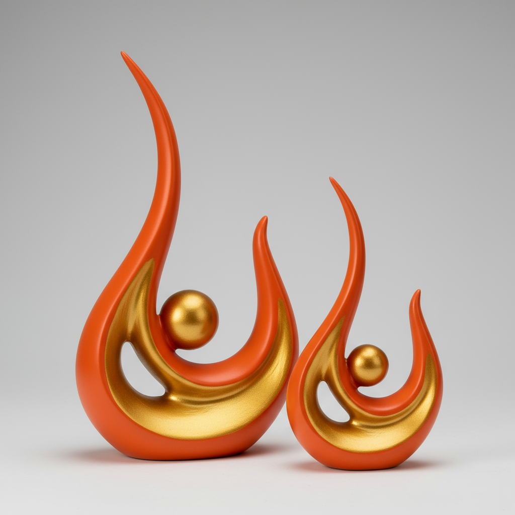 Enhanced orange and gold sculpture set