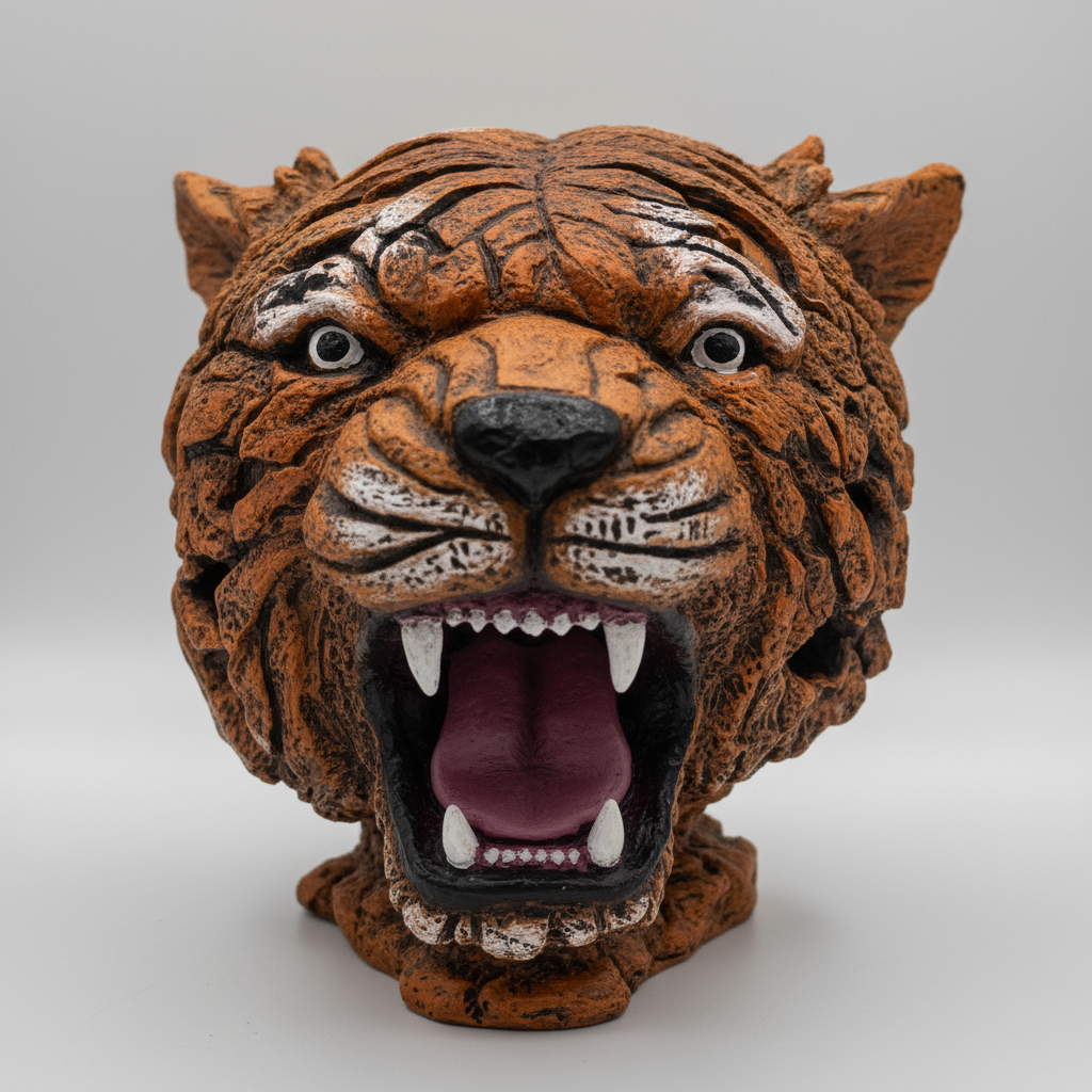 Enhanced tiger head sculpture