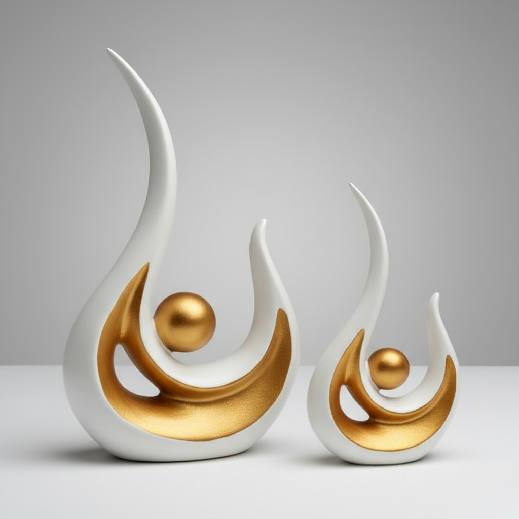 Enhanced white and gold sculpture set