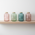 Four Glass Vases on Shelf Square