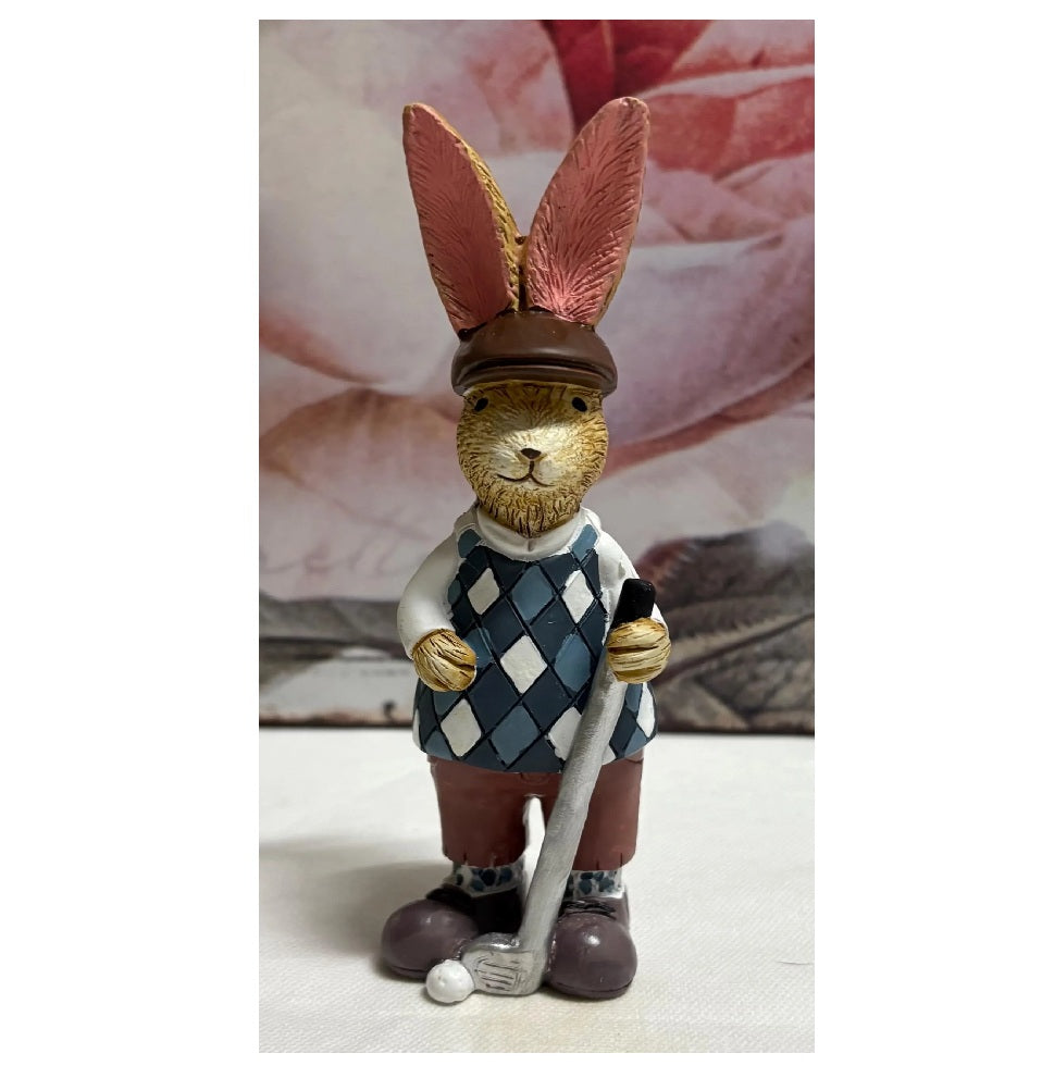 Standing Brown Golfer Bunny Hare Rabbit Figure Ornament