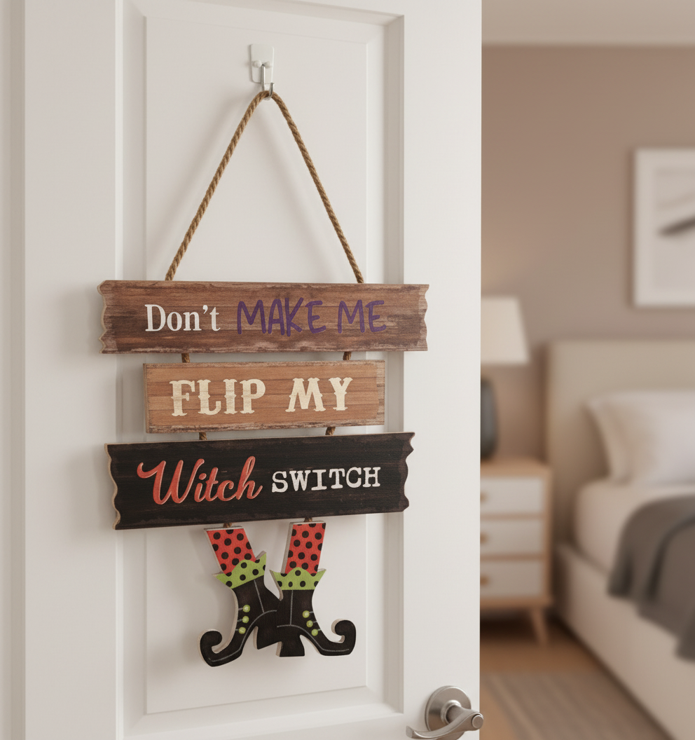 Flip My Witch Hanging Wooden Slatted Sign