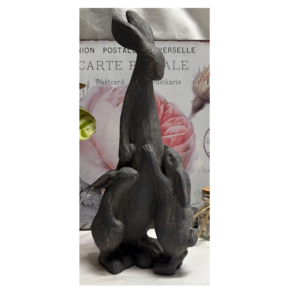 Hare and Leverets Resin Statue Ornament