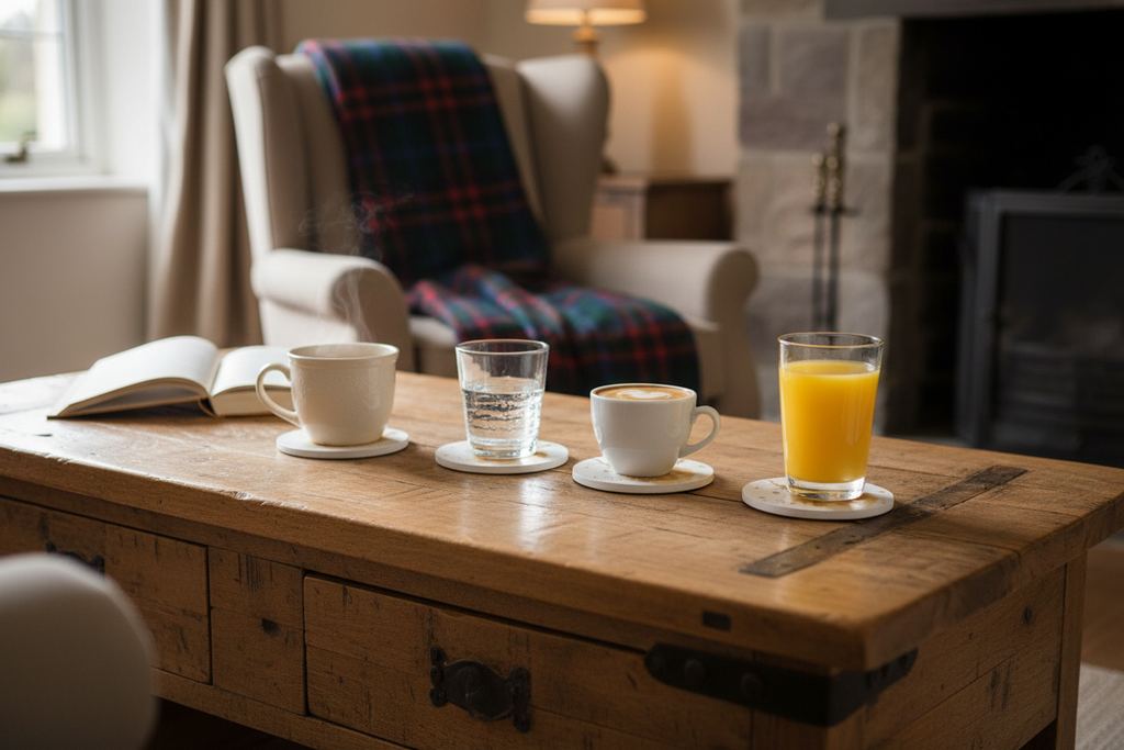 Highland Coo Coasters in Use