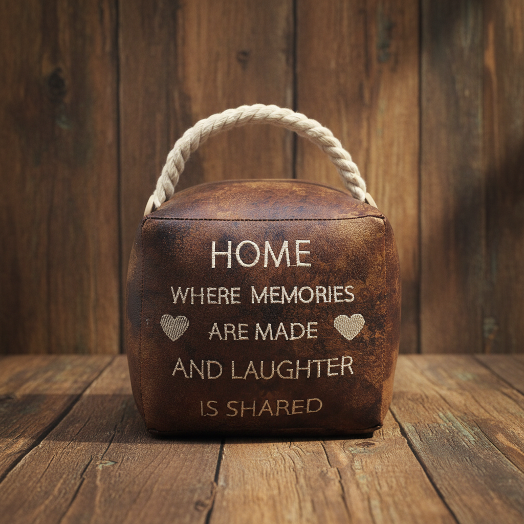Home Cube Doorstop — Rustic Background
