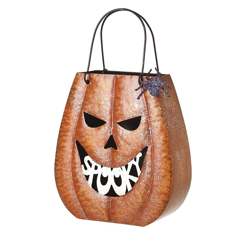 Orange Metal Spooky Pumpkin Lantern Halloween Decoration