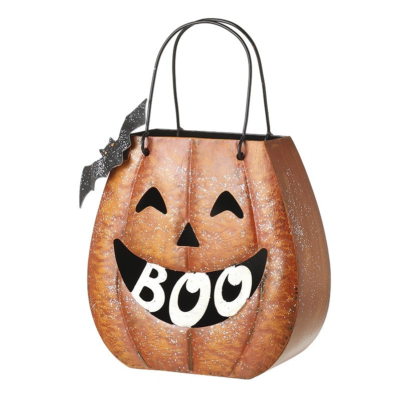 Orange Metal Boo Pumpkin Lantern Halloween Decoration
