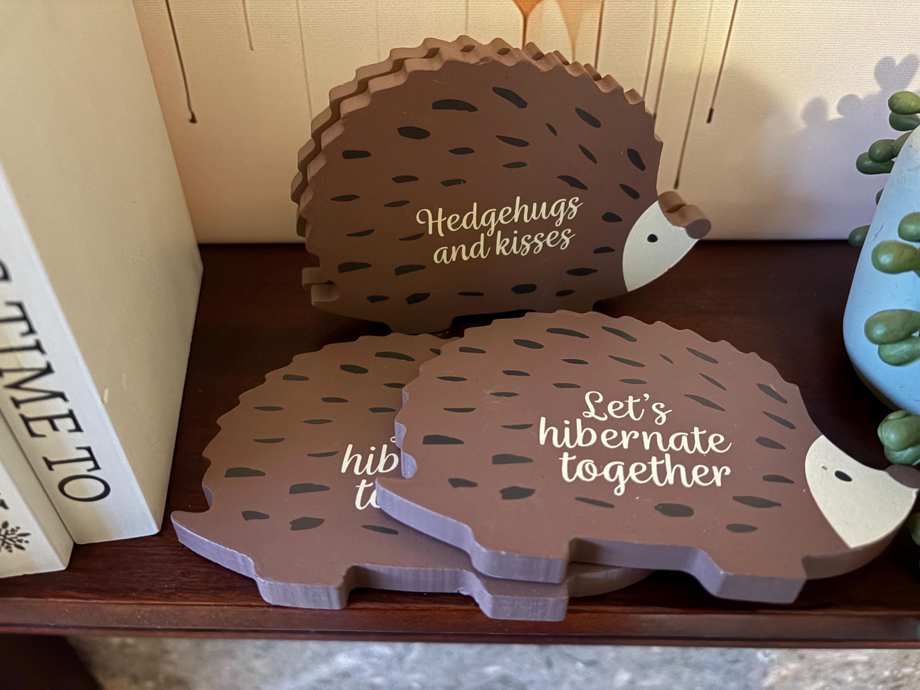 Hedgehog Coasters, Set of 4 Wooden Drink Coasters