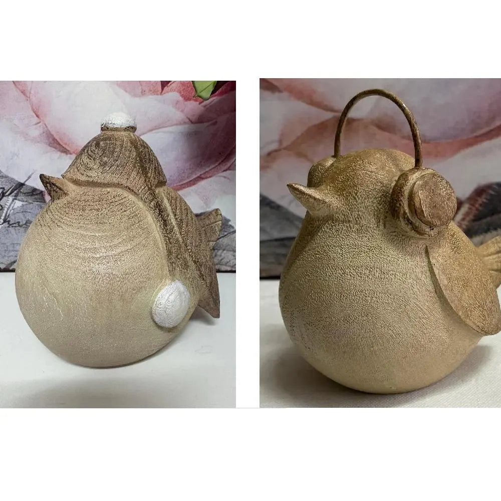 Pair of Chunky Wooden Bird Ornaments - Hat / Ear muffs