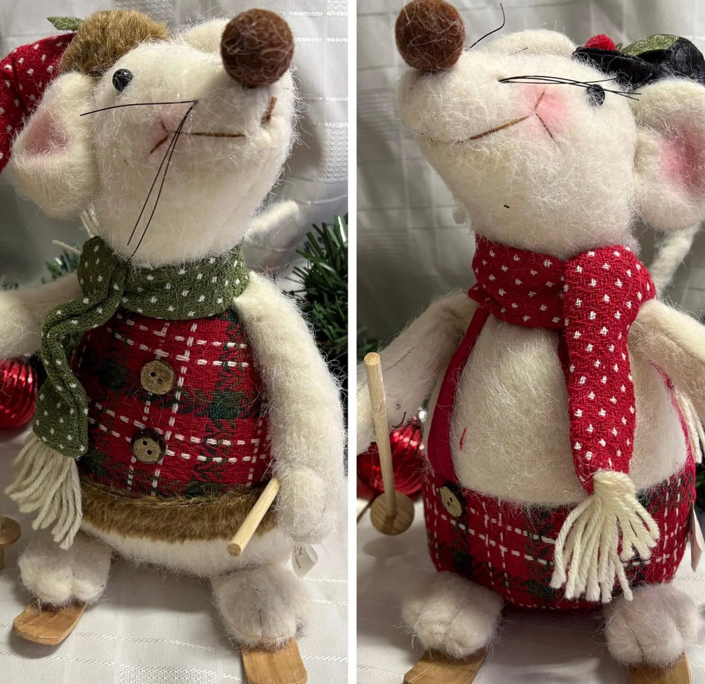 Skiing Mouse Soft Christmas Ornament - Green or Red Scarf