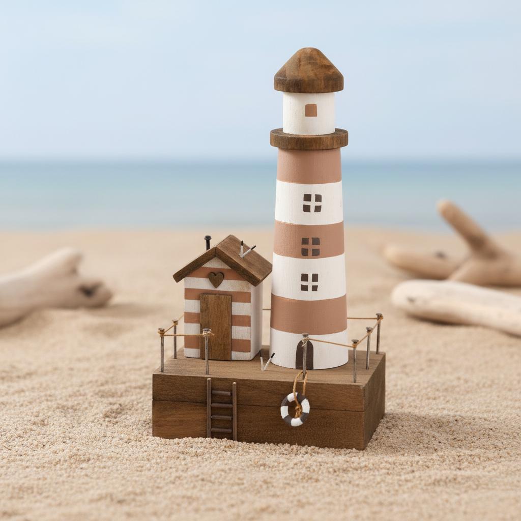 Lighthouse & Hut on Base Wooden Ornament