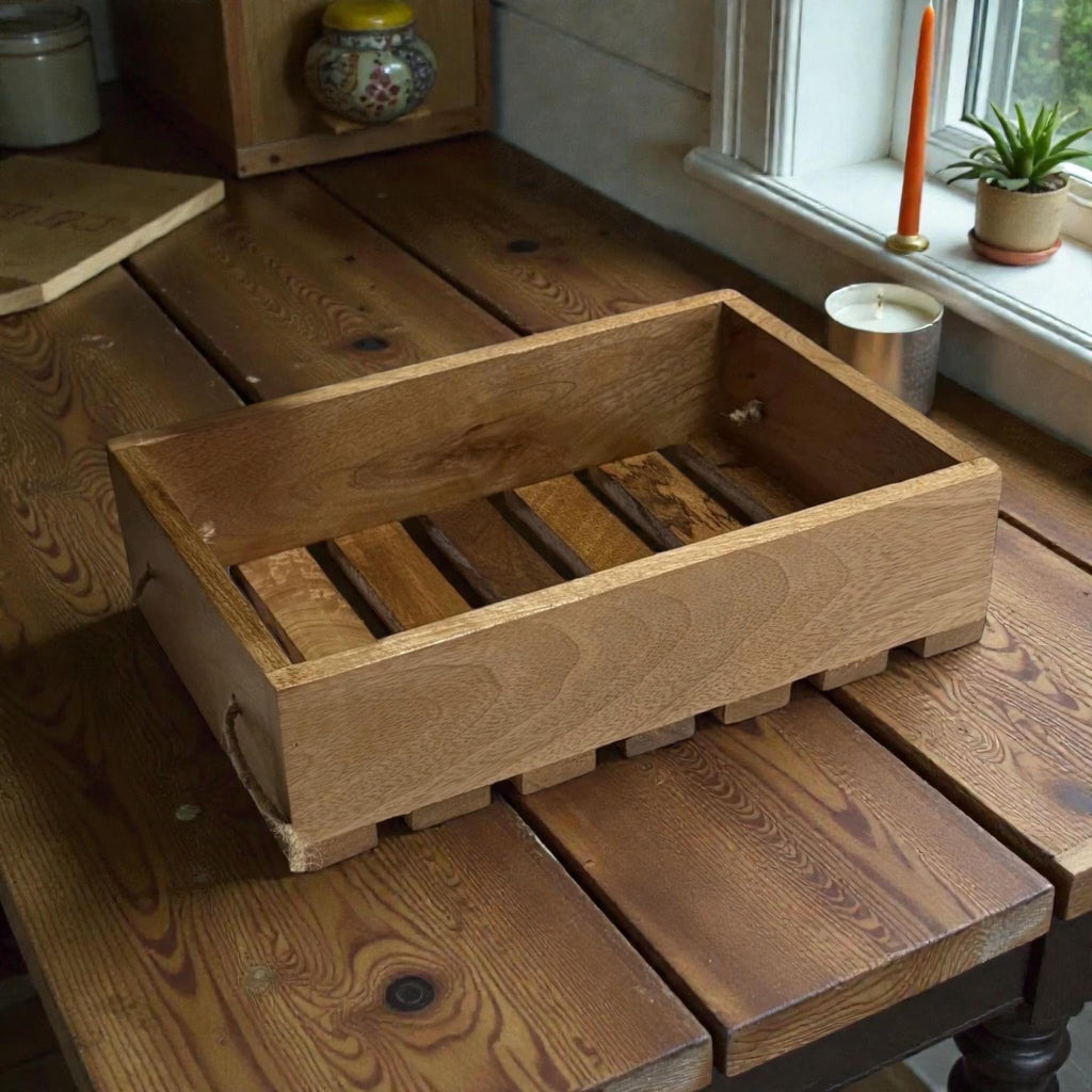 Slatted Wooden Storage Tray, 30cm