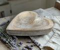 White Wooden Heart Dish, 15cm