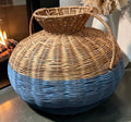 Blue Stripe Rattan Pot Vase With Handles