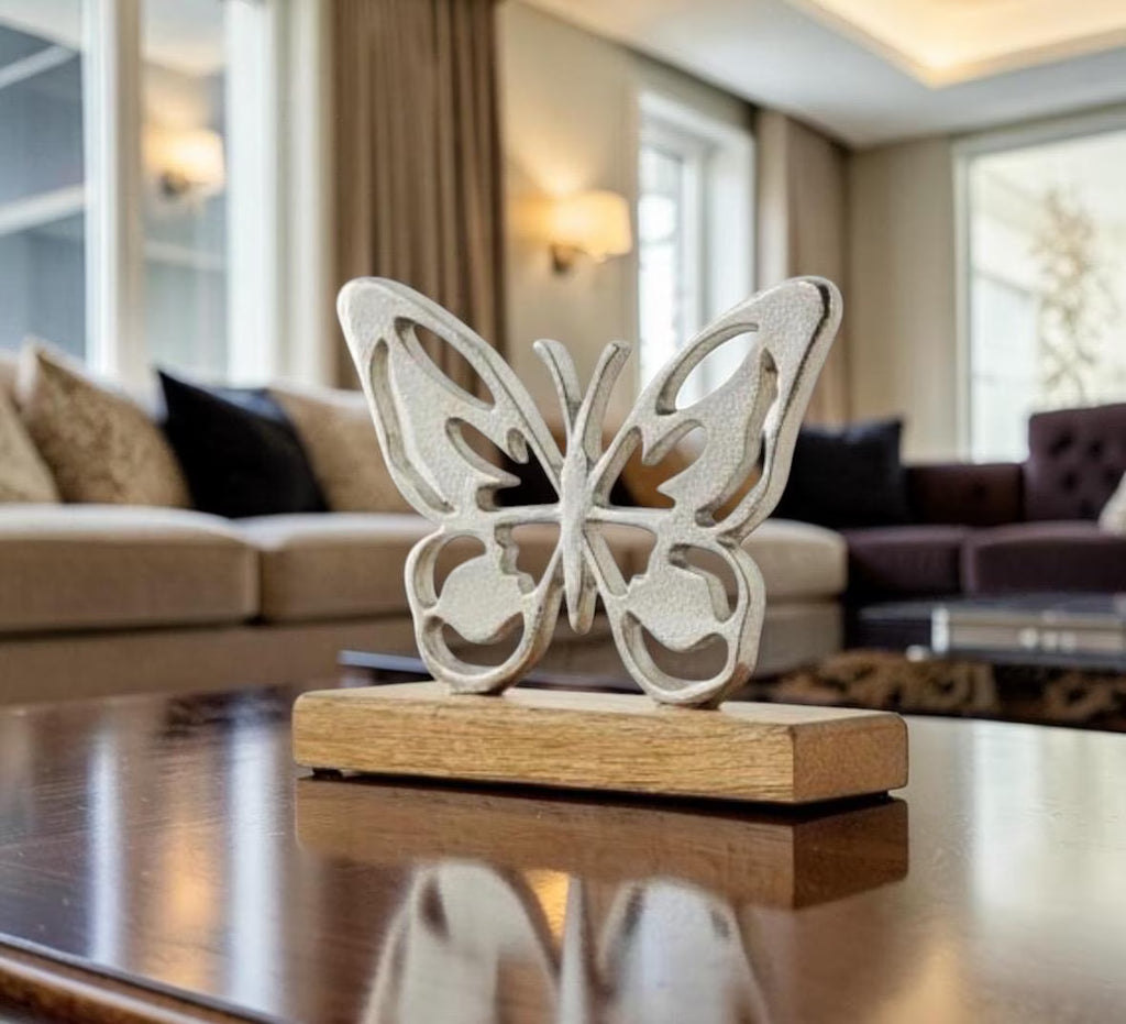 Aluminium Butterfly Sculpture on Oak Base