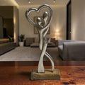 Aluminium Metal Couple with Heart on Wooden Block Ornament, 23cm