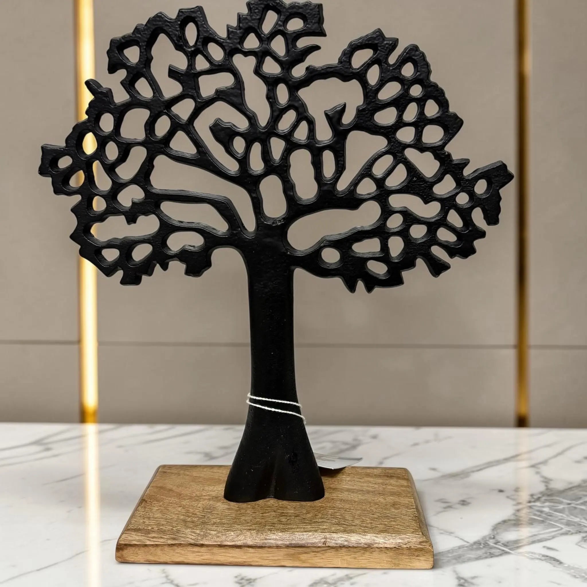 Black Metal Tree of Life on Wooden Base Ornament