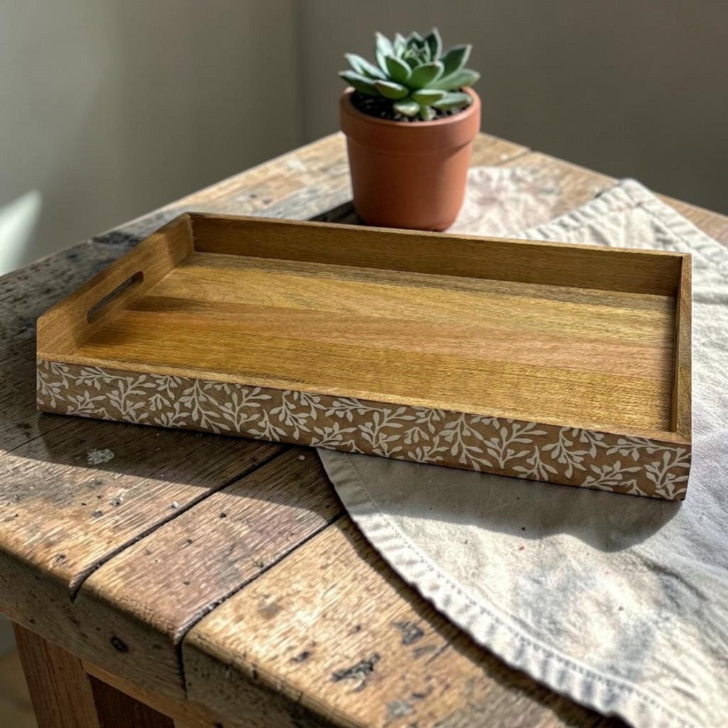 Flower Design Decorative Wooden Tray, 45cm