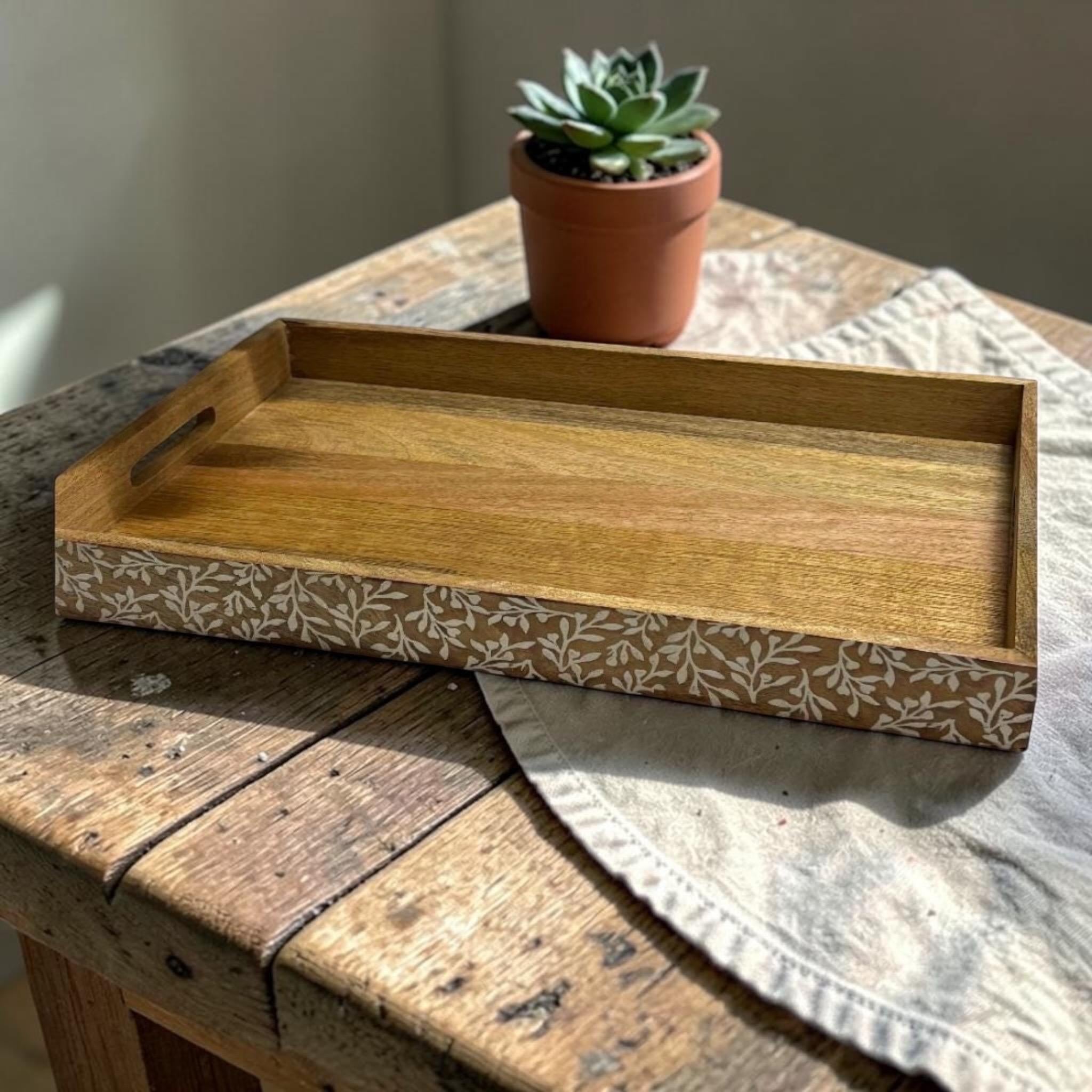 Flower Design Decorative Wooden Tray, 45cm