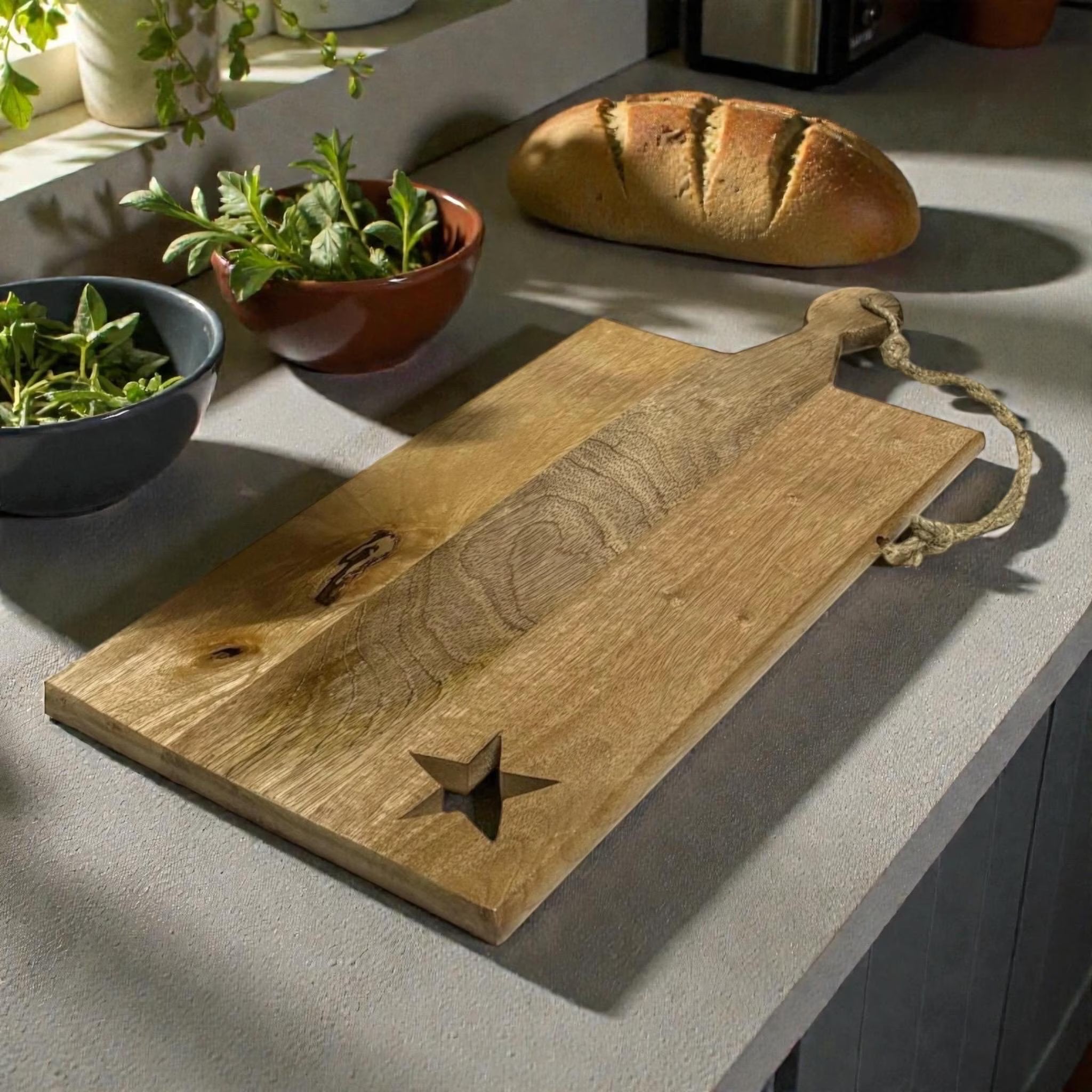 Large Wooden Chopping / Serving Board with Cut Out Star