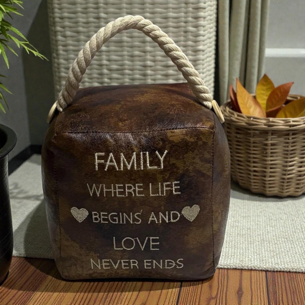Faux Leather Family Cube Doorstop