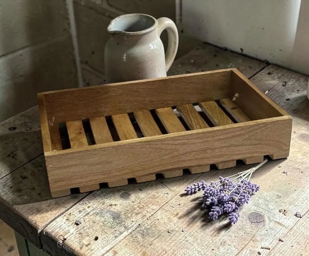 Wooden Slatted Storage Tray, 40cm