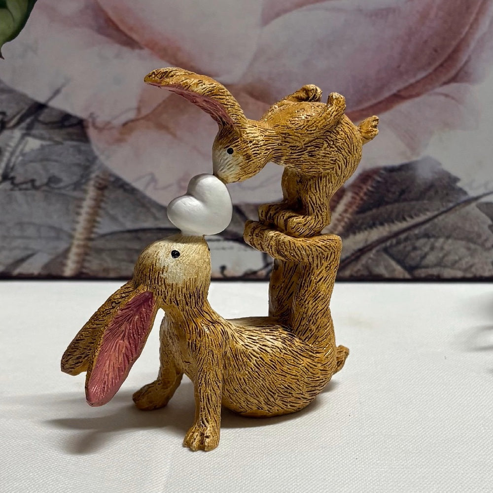 Kissing Bunnies Easter Ornament - White Heart