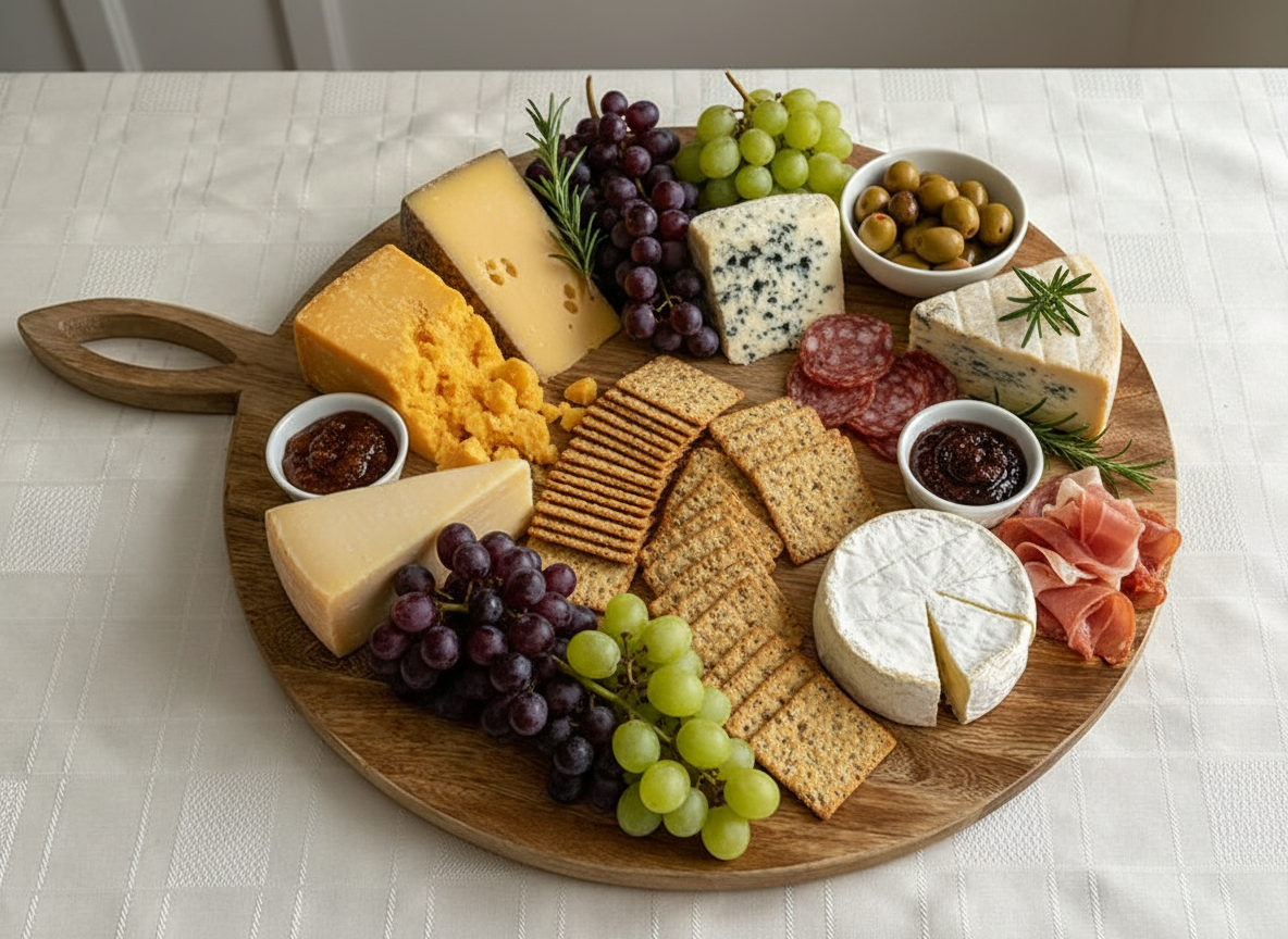 Large wooden serving board in use