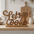 Let's Cook Wooden Sign – Rustic Mango Wood Kitchen Décor