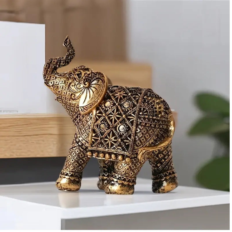 Lucky Elephant Ornament - Gold & Bronze Decorative Figurine