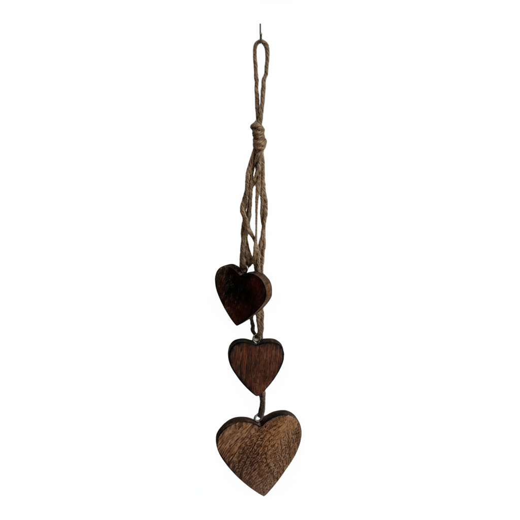 Natural Wood Heart Garland – White Background