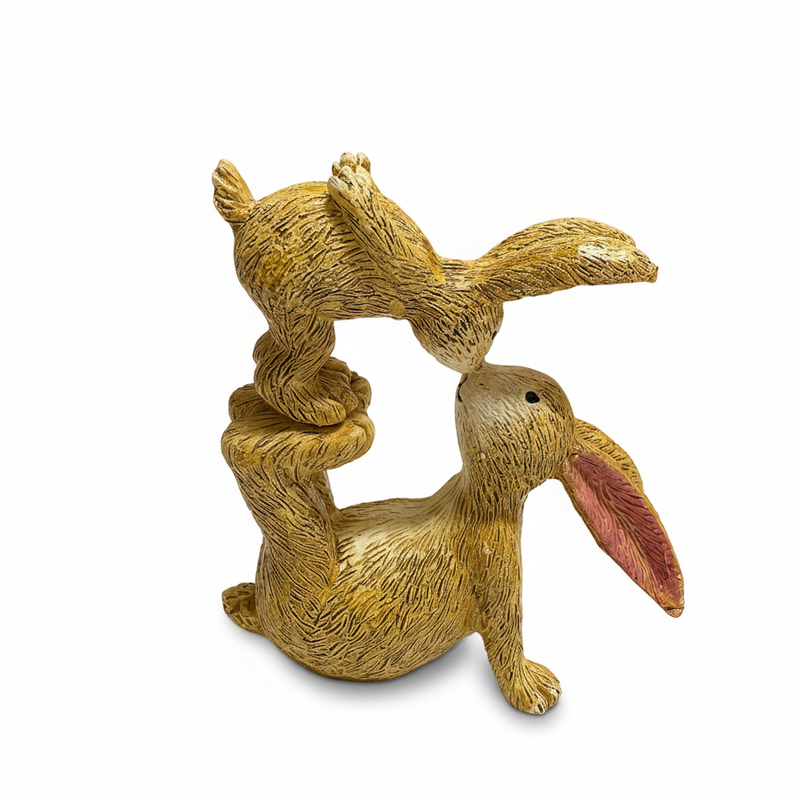 Playing Rabbits Figurine - White Background