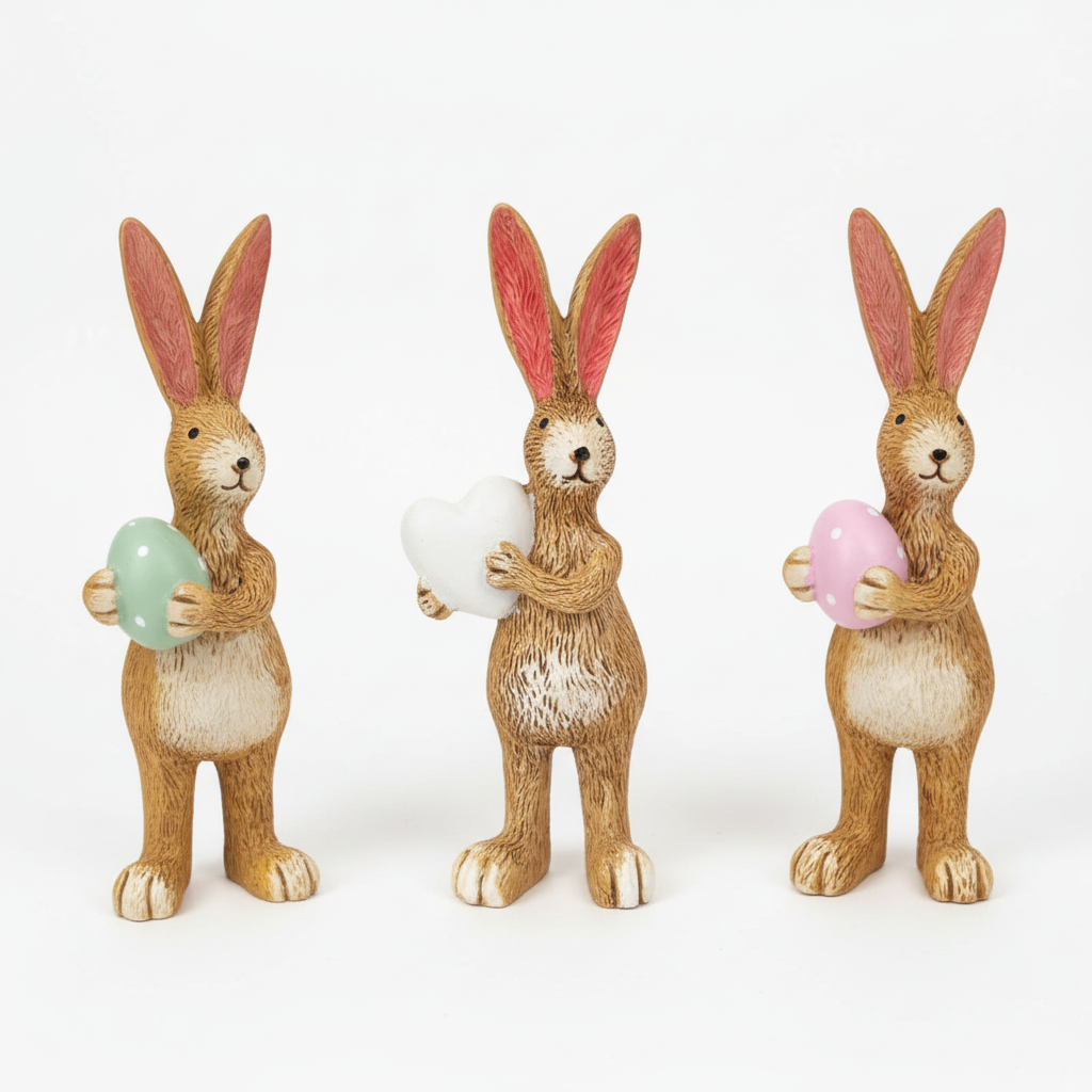 Standing Easter Bunny Ornaments – Green Egg, Pink Egg & Heart | Set of 3