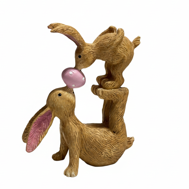 Rabbit Pair with Pink Egg - White Background