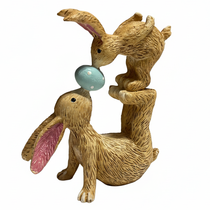 Rabbit Pair with Teal Egg - White Background