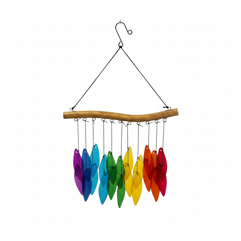 Rainbow Glass Wind Chime - White Background