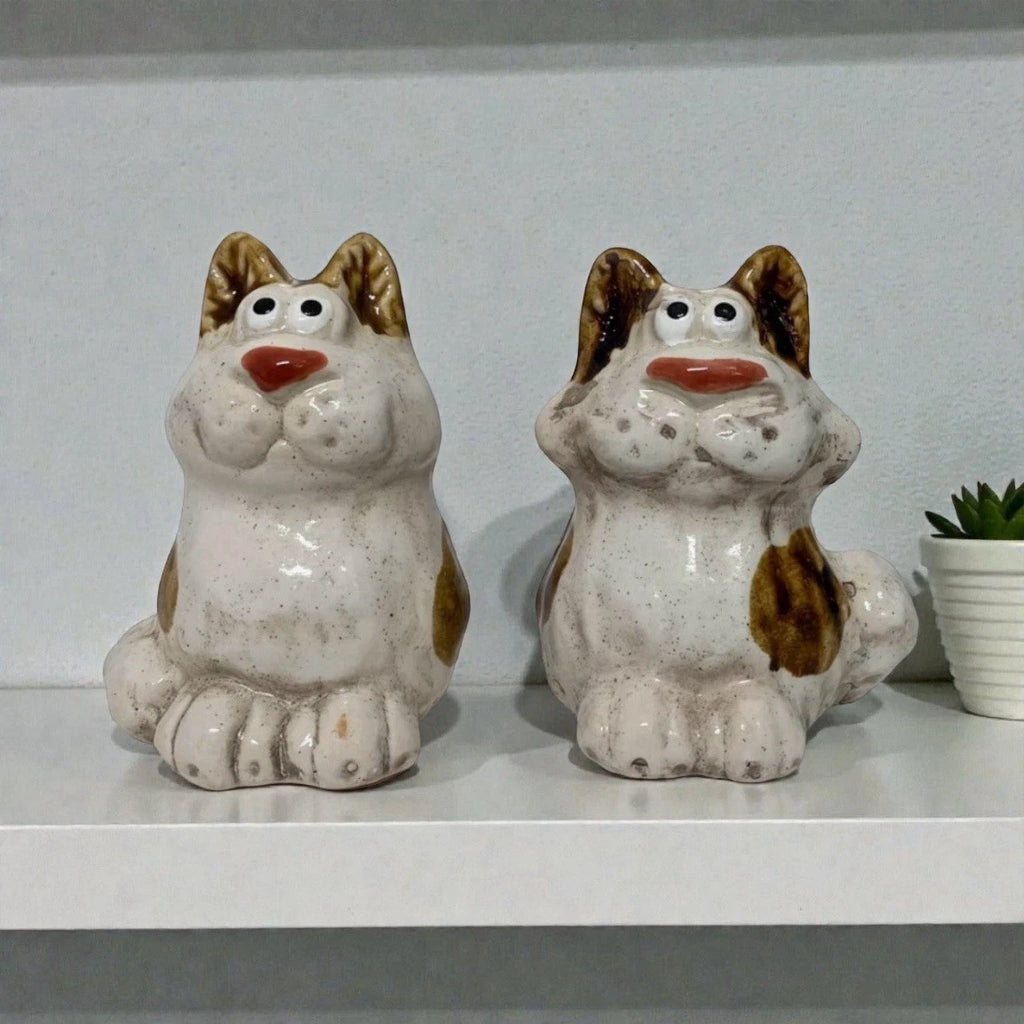Pair of Small Ceramic Cat Ornaments