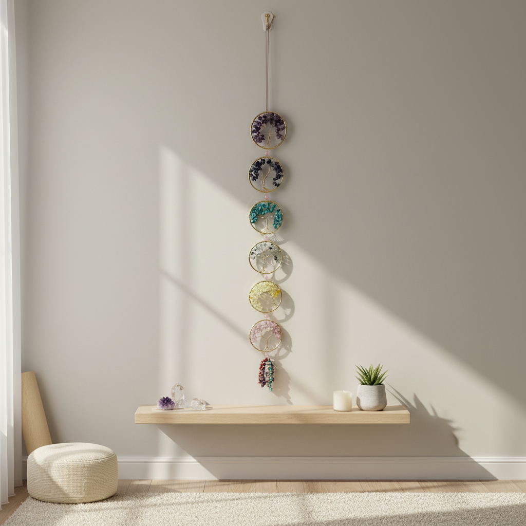 Seven chakra Tree of Life in styled meditation room - square format