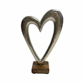 Silver Heart on Wooden Base - White Background Square