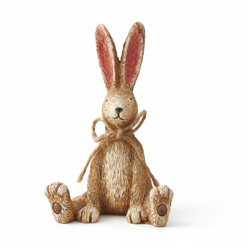 Sitting Rabbit with Jute Bow - White Background
