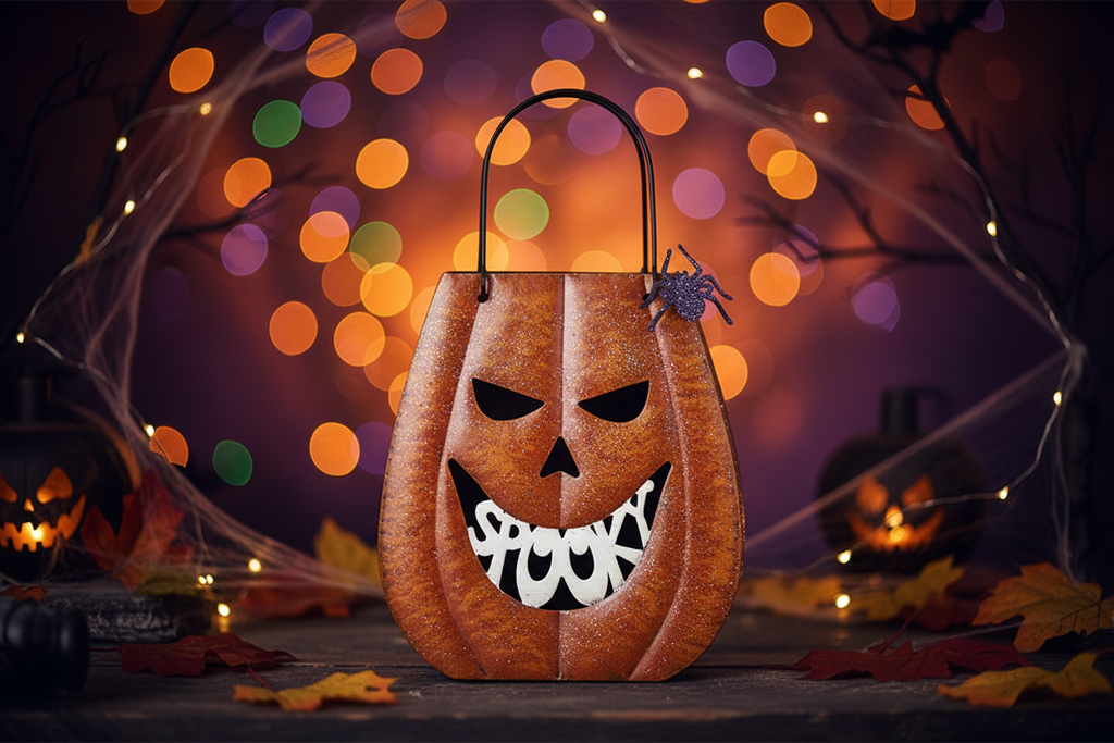 Orange Metal Spooky Pumpkin Lantern Halloween Decoration