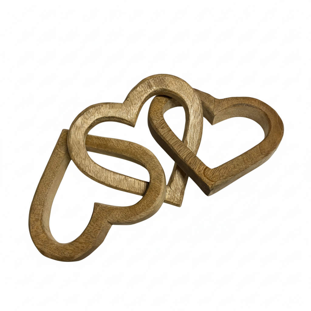 Square gold triple heart sculpture with background removed